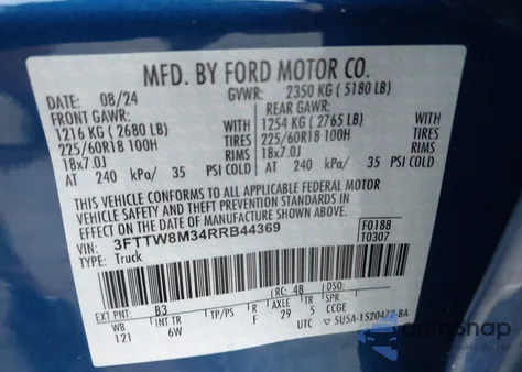 2024 Ford Maverick Lariat from USA, damaged, VIN 3FTTW8M34RRB44369